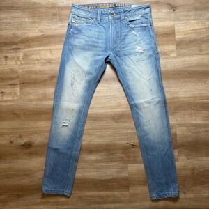 Diesel Thavar Jeans Men 30x30 Blue Slim Skinny Dirty Wash Distress Faded Italy